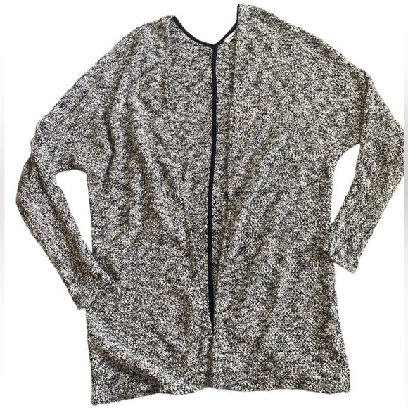 American Eagle Marled Black and White Open-Front Drapey Cardigan - Picture 1 of 7